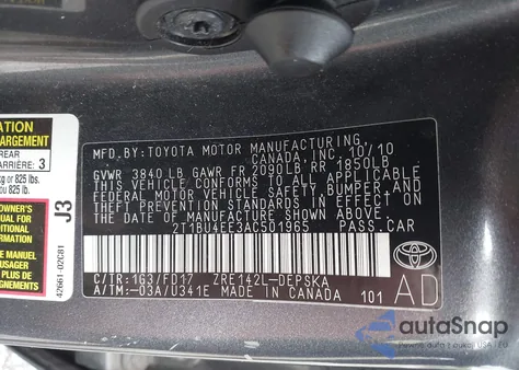 2010 Toyota Corolla S из США, поврежденный, VIN 2T1BU4EE3AC501965